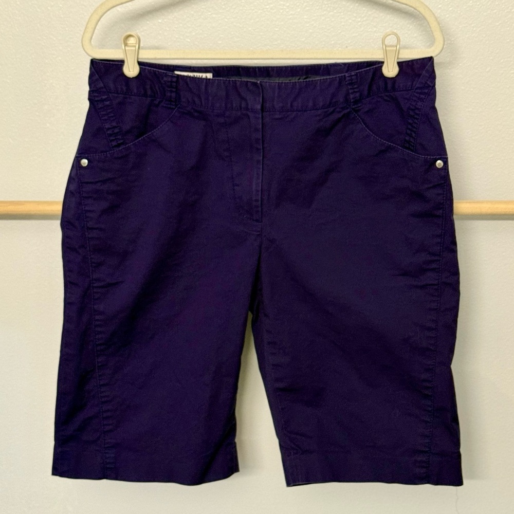 ANNIKA by‎ Cutter & Buck Blue Stretch Cotton High Rise Bermuda Shorts Size 14